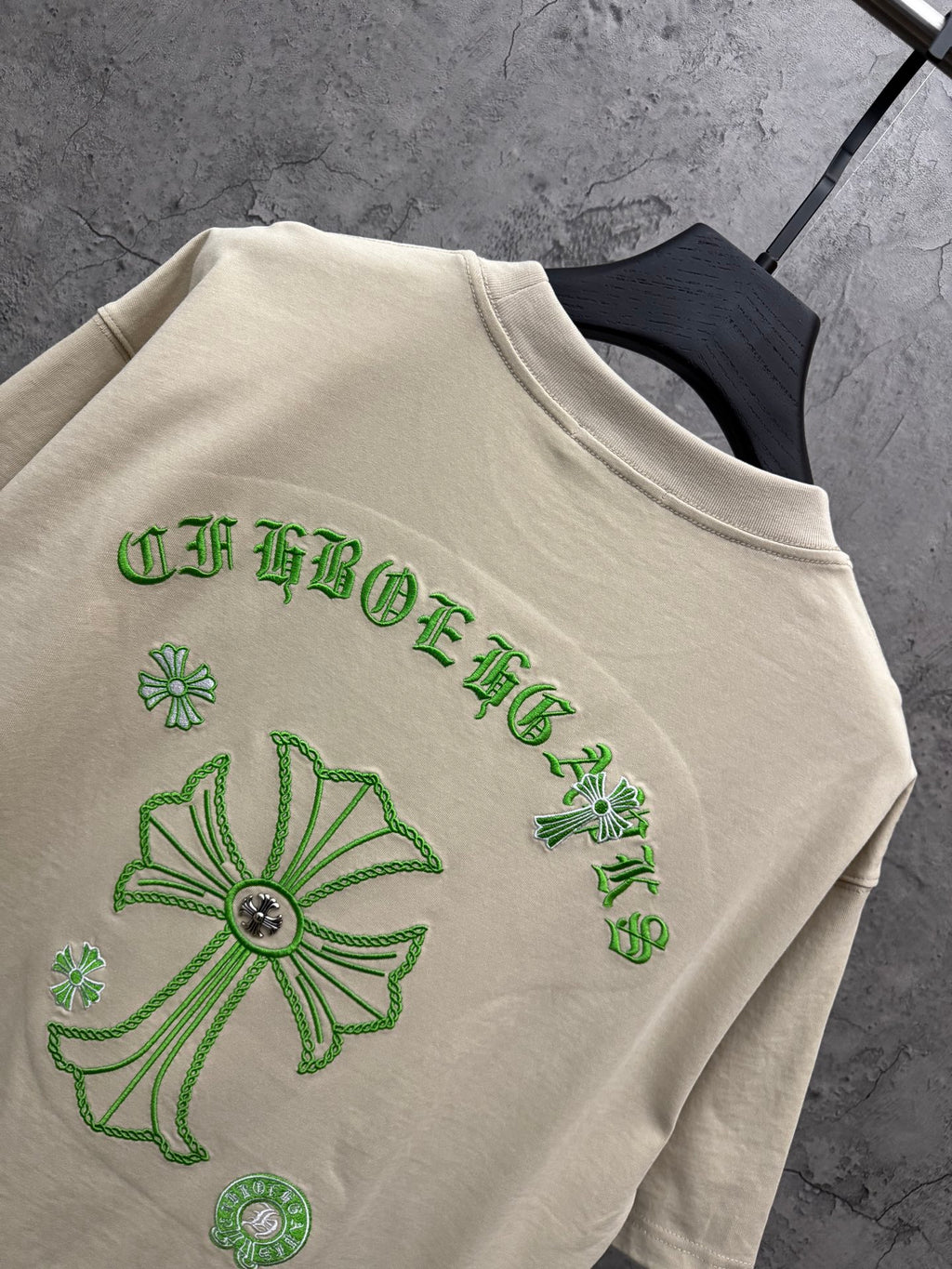 크롬하 그린로고2 베이지 반팔