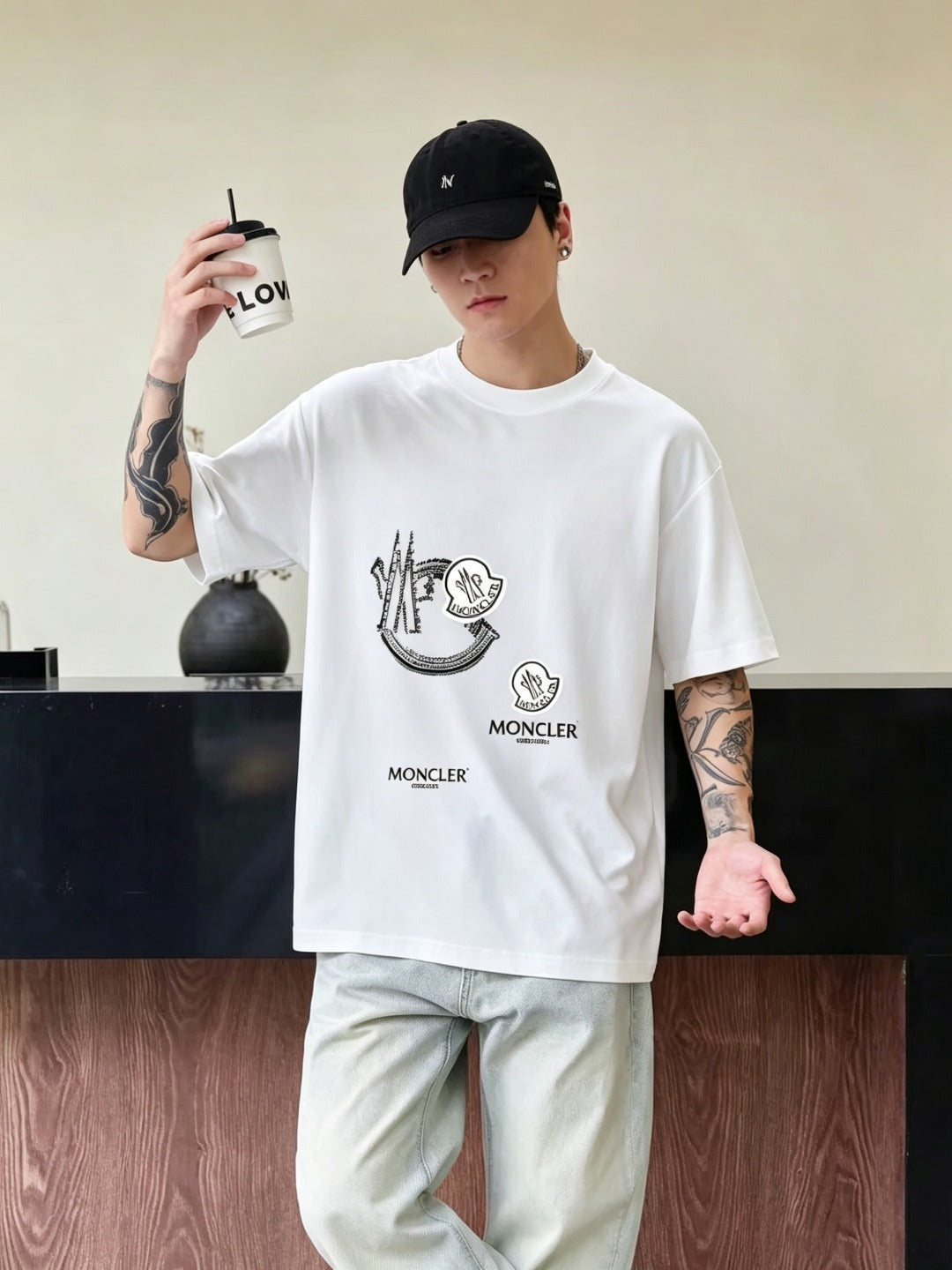 몽클 화이트 반팔 908365